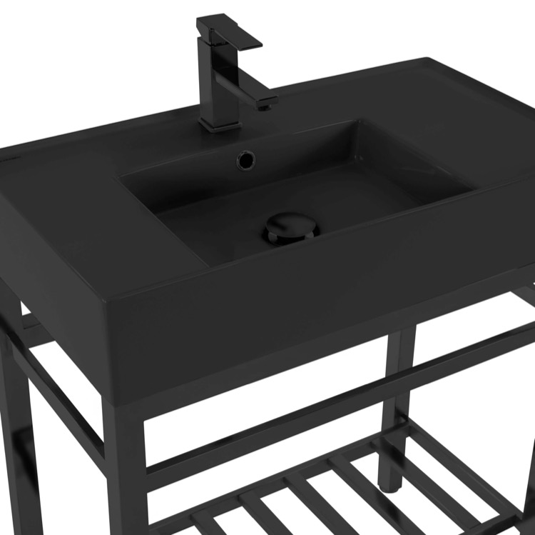 Scarabeo 5123-49-CON2-BLK Console Bathroom Sink, Teorema 2